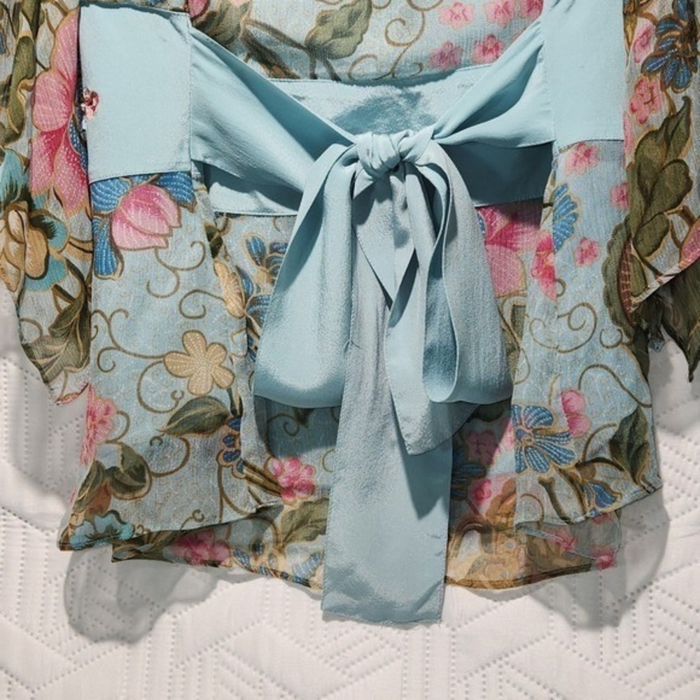 Silkland blouse women Y2K Vtg Floral Tie Embellished Belt Romantic Fairy med. - Picture 4 of 16